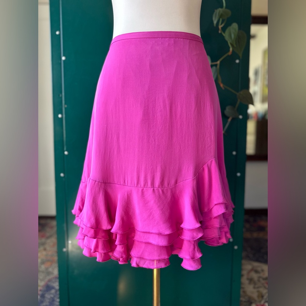 Silk high waisted skirt Pink fit and flare